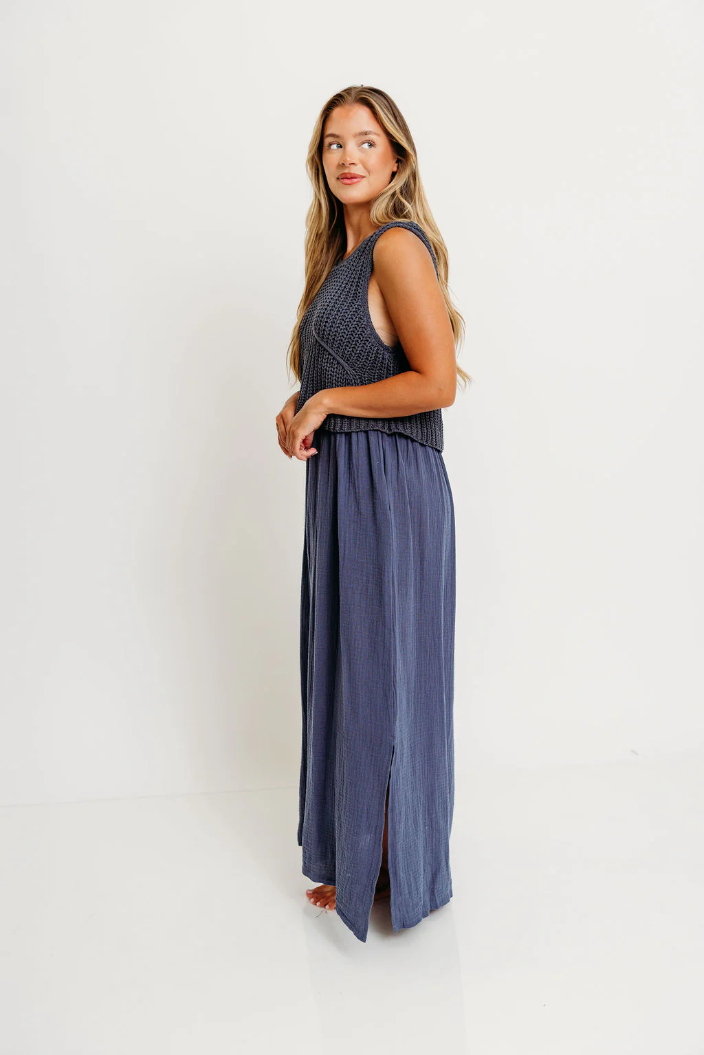 Braylee Sweater Layered Maxi Dress in Navy - Image 3