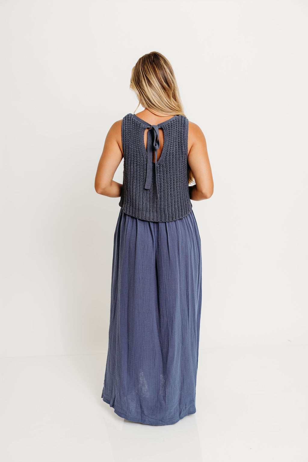 Braylee Sweater Layered Maxi Dress in Navy - Image 4