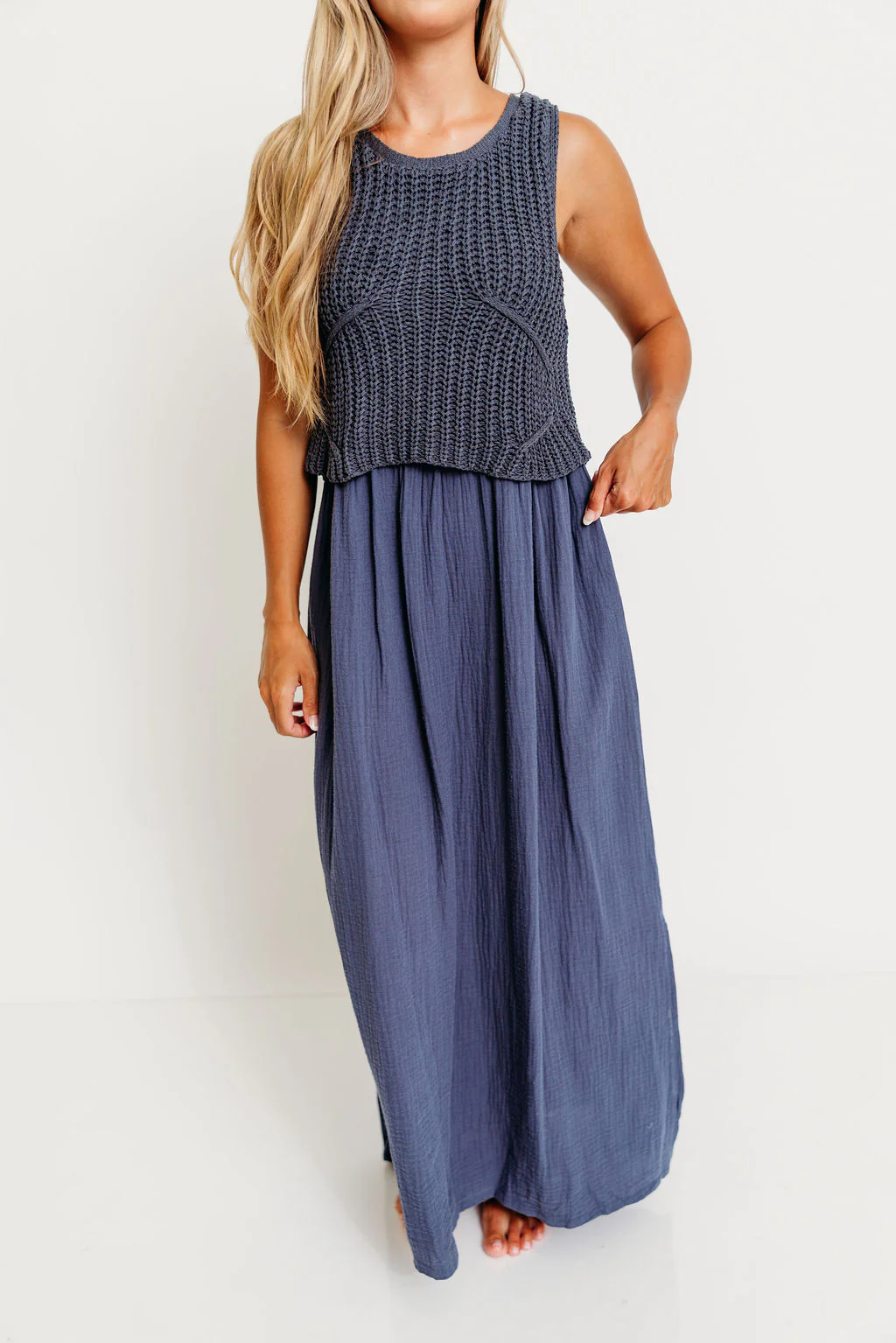 Braylee Sweater Layered Maxi Dress in Navy - Image 7
