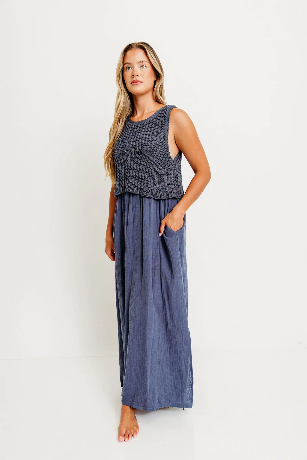Braylee Sweater Layered Maxi Dress in Navy - Image 8