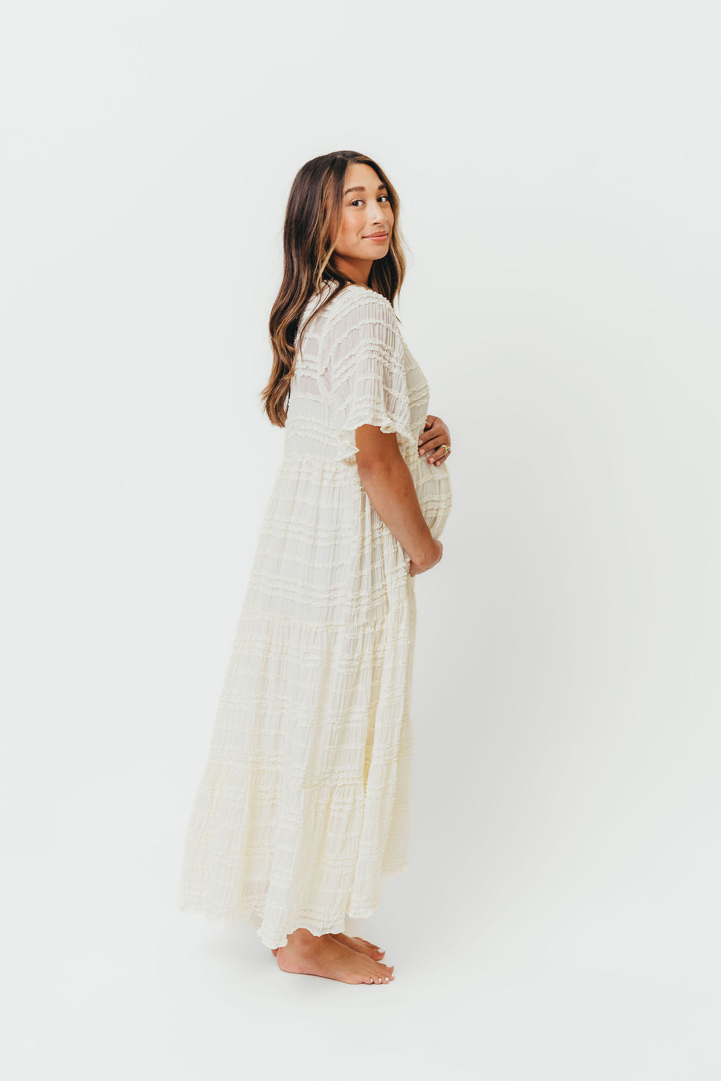 Kristin Tiered Woven Maxi Dress with Detachable Liner in Ivory - Bump Friendly (Restocking in August) - Image 15