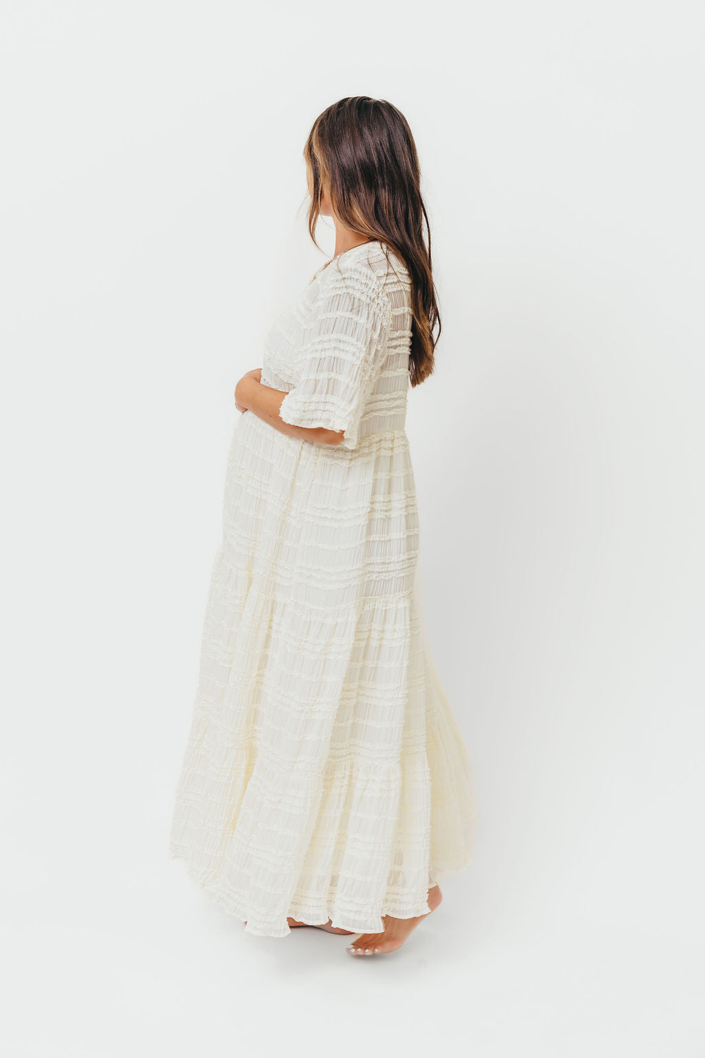 Kristin Tiered Woven Maxi Dress with Detachable Liner in Ivory - Bump Friendly (Restocking in August) - Image 16