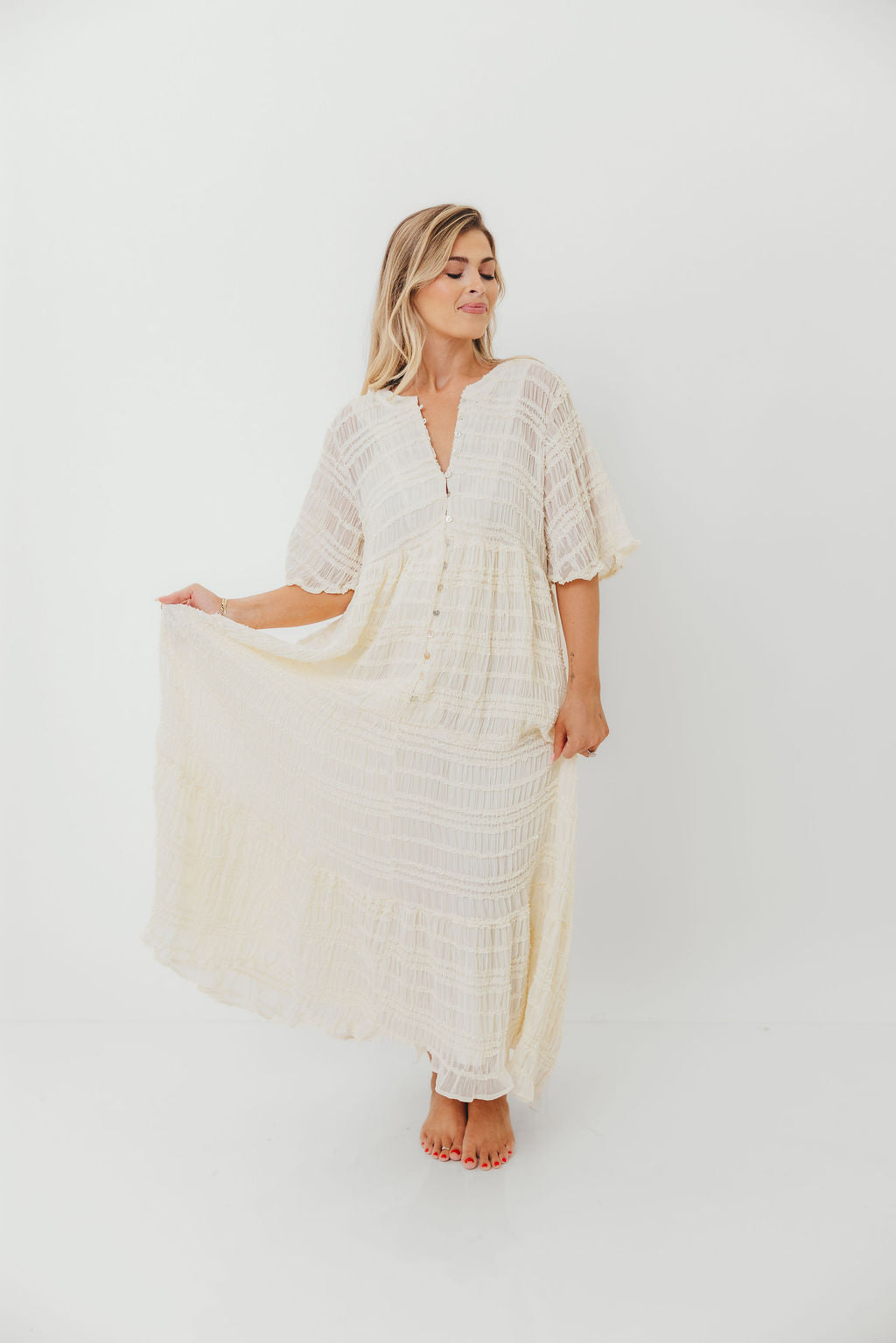 Kristin Tiered Woven Maxi Dress with Detachable Liner in Ivory - Bump Friendly (Restocking in August) - Image 18