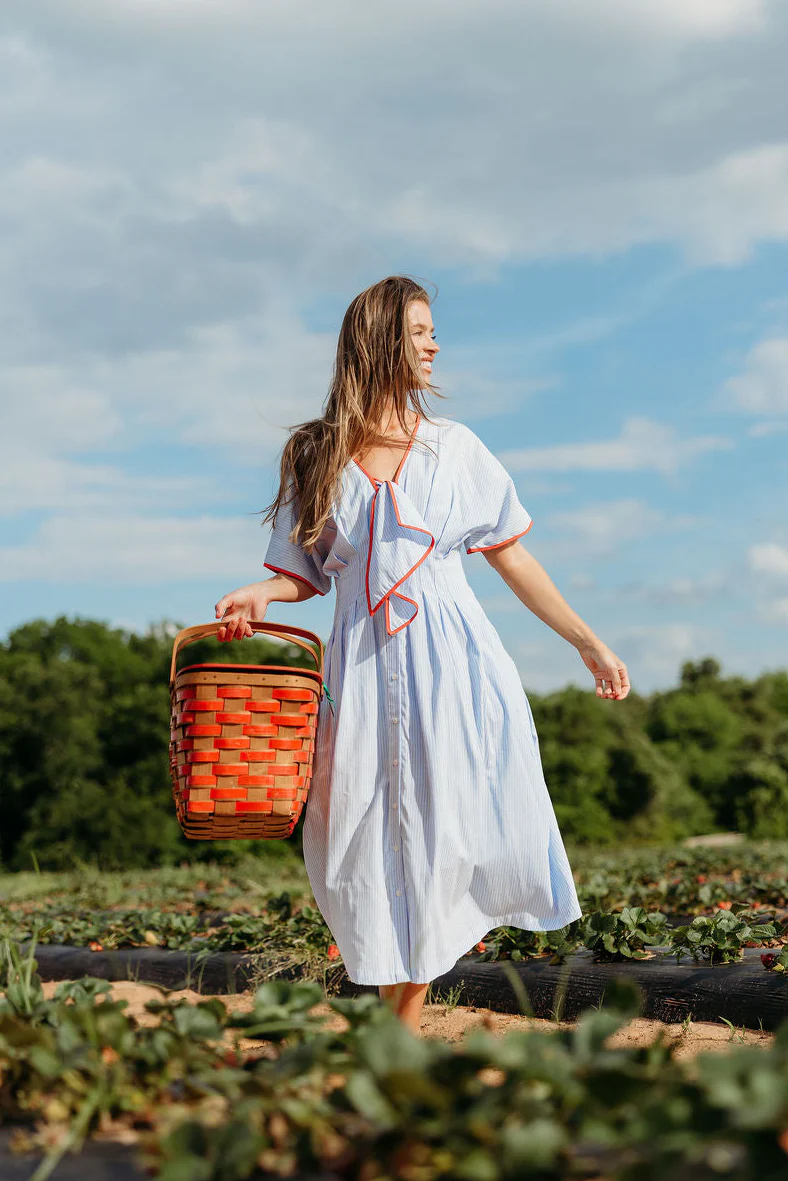 Delphine Midi Dress in Sky/Tomato - Image 7