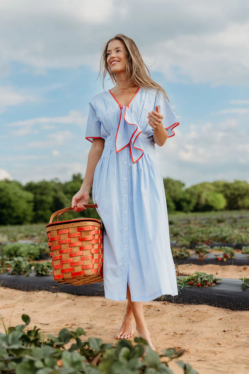 Delphine Midi Dress in Sky/Tomato - Image 8