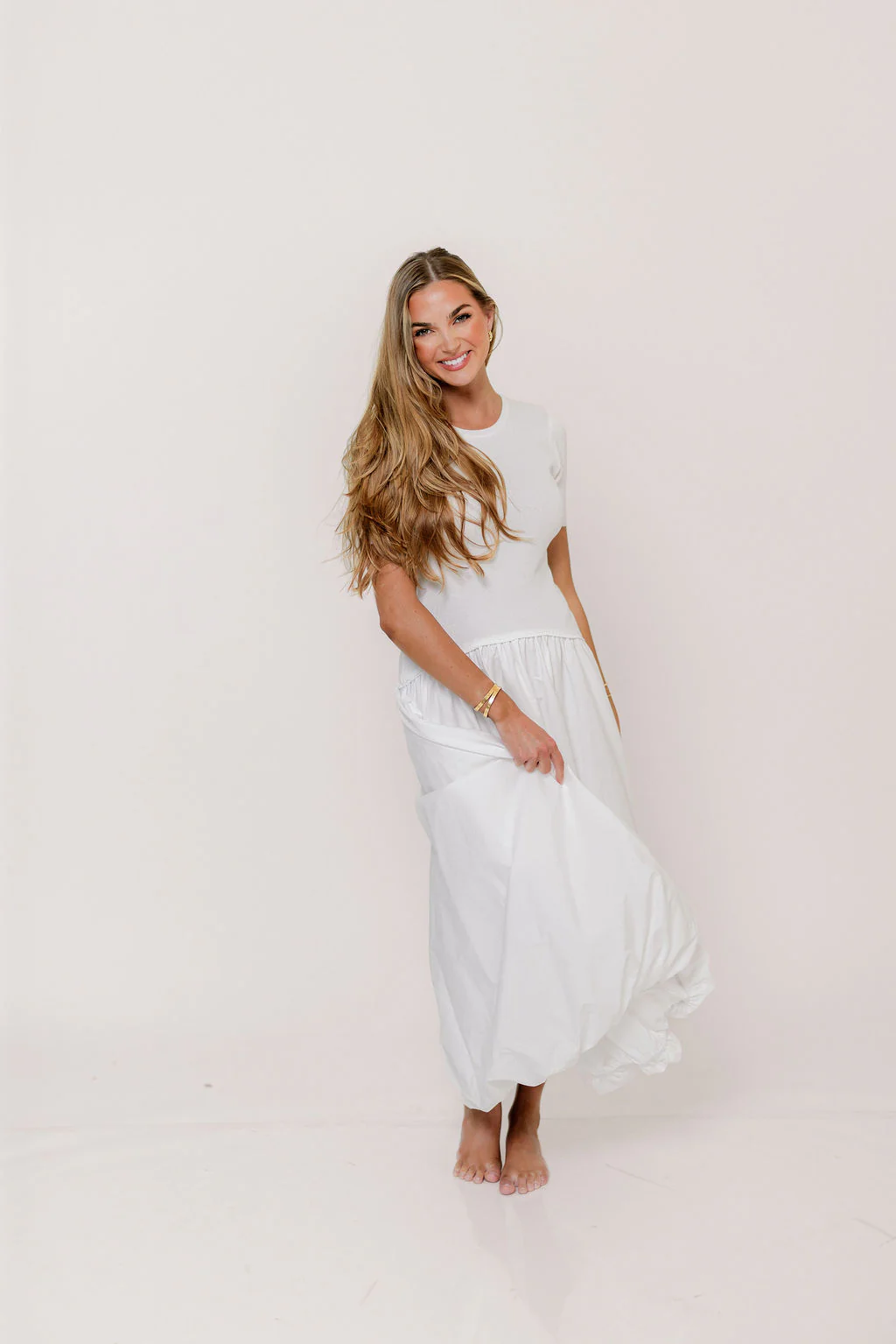 Zaniyah Bubble Skirt Midi Dress in White - Image 4